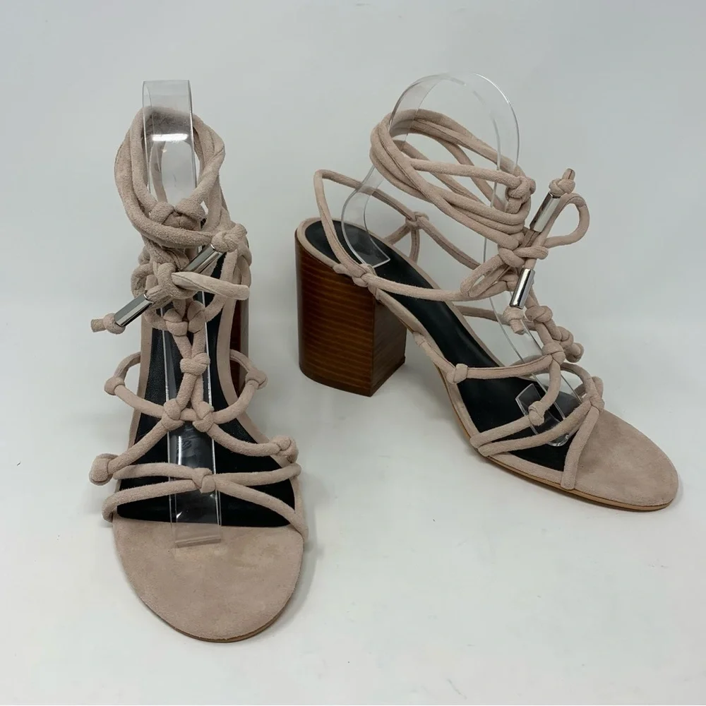 Rebecca Minkoff Sandals Heels Carmela Lace-up Knotted Pink Nude Blush Size 9.5
